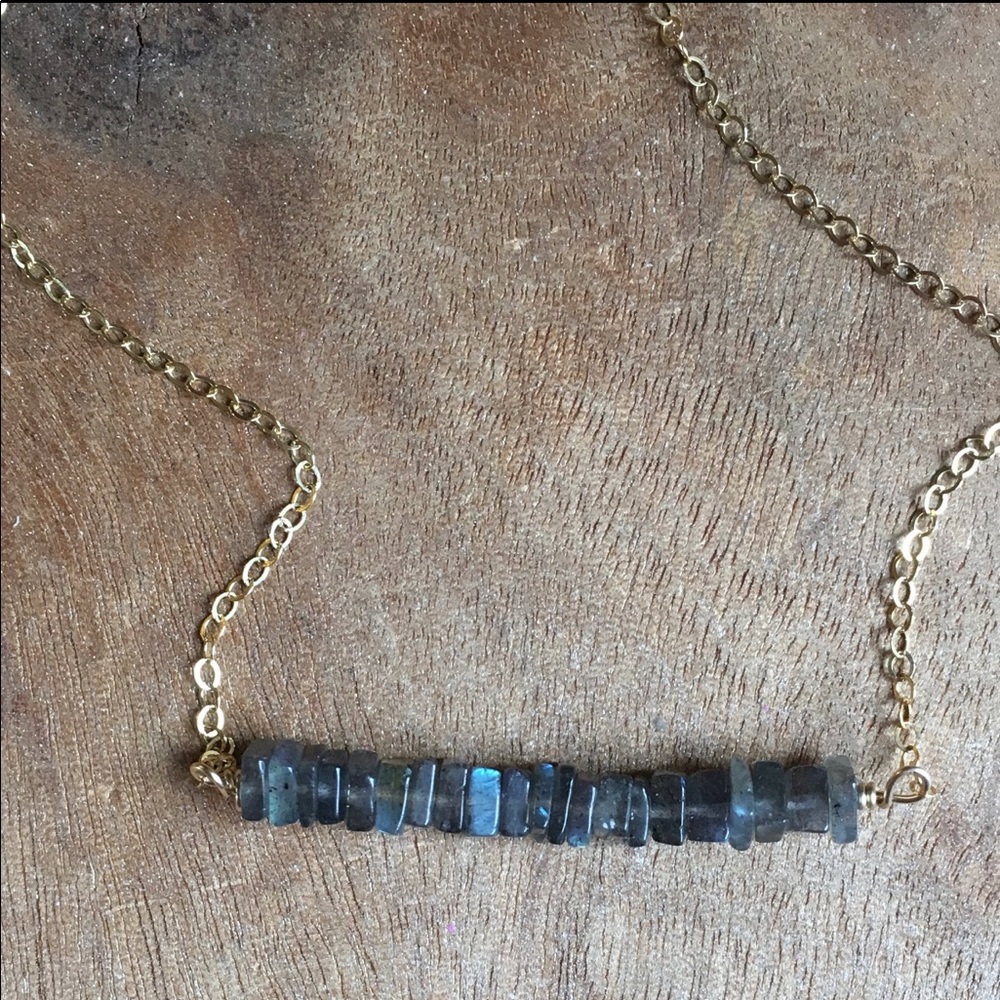 Labradorite Necklace Gemstone Gold Bar Necklace - Picture 6 of 8